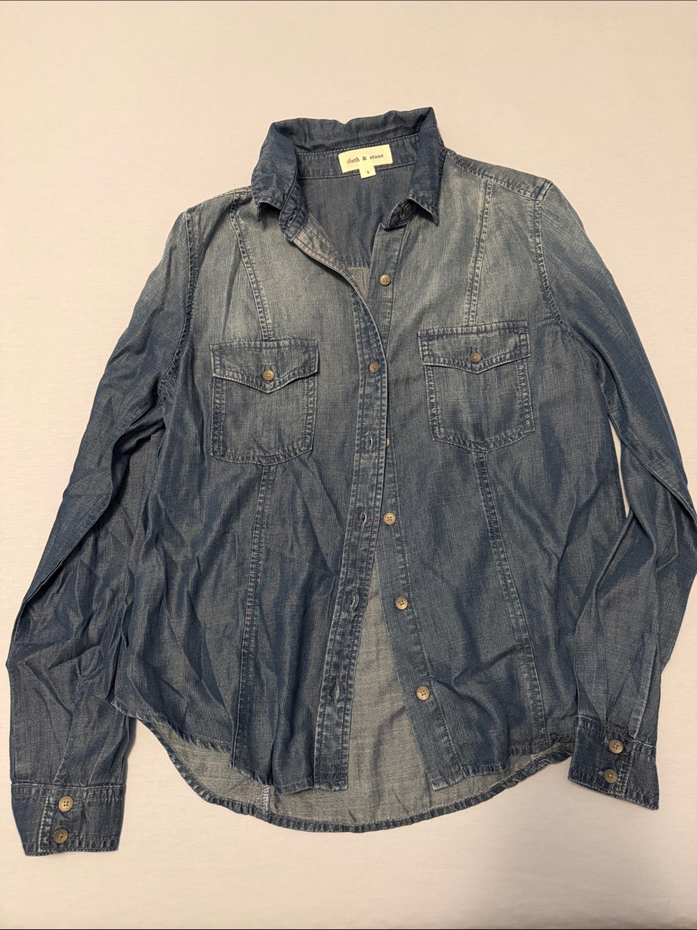 Cloth and Stone Washed Denim Button-Up Shirt - Blue